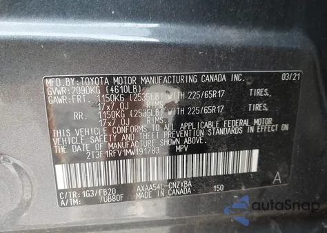 2021 Toyota Rav4 Le from USA, damaged, VIN 2T3F1RFV1MW191783